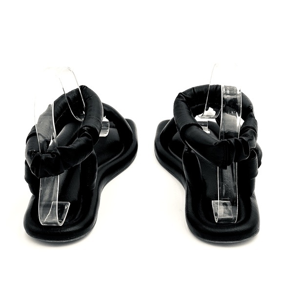 Nanushka Yola Faux Vegan Puff Leather Strappy Open Toe Flat Sandals Black EU 37 - Picture 9 of 14